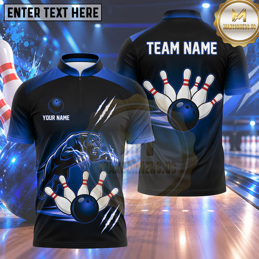 Maxcorners Bowling Fierce Panther Pouncing Lightning Electric Claw Marks Bowling Ball Strike Crashing Pins Multi Options Personalized Name, Team Name Unisex 3D Shirt (4 Colors)