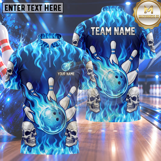 Maxcorners Bowling Fiery Flaming Skulls Inferno Flame Burst Bowling Ball Strike Crashing Pins Multi Options Personalized Name, Team Name Unisex 3D Shirt (5 Colors)
