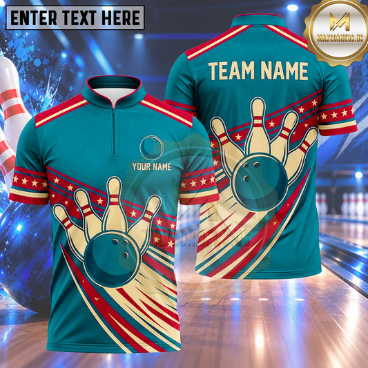 Maxcorners Bowling Patriotic Stars Stripes Racing Motion Lines Bowling Ball Strike Crashing Pins Multi Options Personalized Name, Team Name Unisex 3D Shirt (4 Colors)