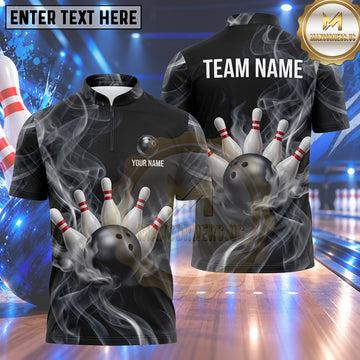 Maxcorners Bowling Mystical Fog Swirls Smoke Aura Wave Effect Bowling Ball Strike Crashing Pins Multi Options Personalized Name, Team Name Unisex 3D Shirt