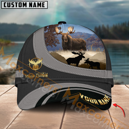 Maxcorners Hunting Moose Basic Multicolor Personalized Name 3D Cap (2 colors)