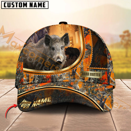 Maxcorners Boar Hunting Golden Tag Multicolor Personalized Name 3D Cap (2 colors)