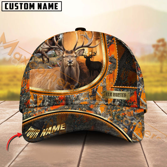 Maxcorners Elk Hunting Golden Tag Multicolor Personalized Name 3D Cap (2 colors)