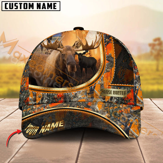 Maxcorners Moose Hunting Golden Tag Multicolor Personalized Name 3D Cap (2 colors)