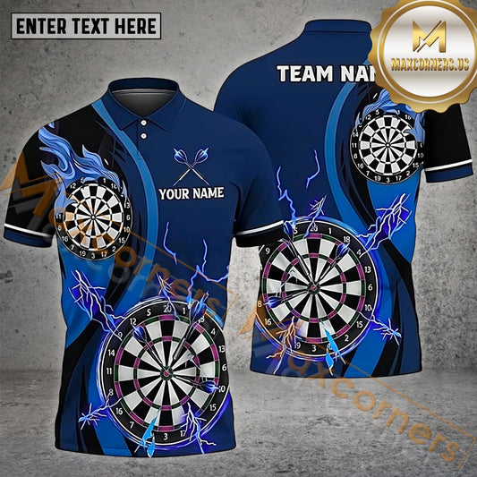 Maxcorners Darts Thunder Lightning Fire Dartboard Pattern Multicolor Options Personalized Name, Team Name 3D Polo Shirt (4 Colors)