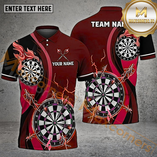 Maxcorners Darts Thunder Lightning Fire Dartboard Pattern Multicolor Options Personalized Name, Team Name 3D Polo Shirt (4 Colors)