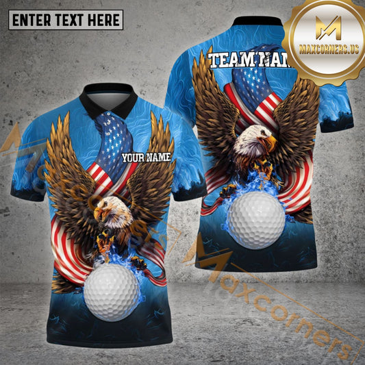 Max Corner Golf Customized Name Fire Eagle American Flag Ball Pattern Multicolor Sport Jersey Pattern Custom 3D Polo Shirt (4 Colors)