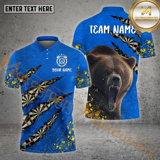 Maxcorners Darts Bear Pattern Multicolor Options Personalized Name, Team Name 3D Polo Shirt (4 Colors)