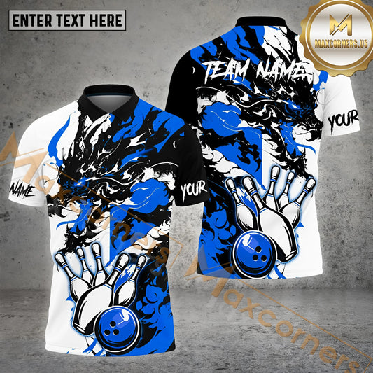 Maxcorner Bowling Ball & Pins Dragon Paint Pattern Multicolor Option Customized Name 3D Shirt (4 Colors)