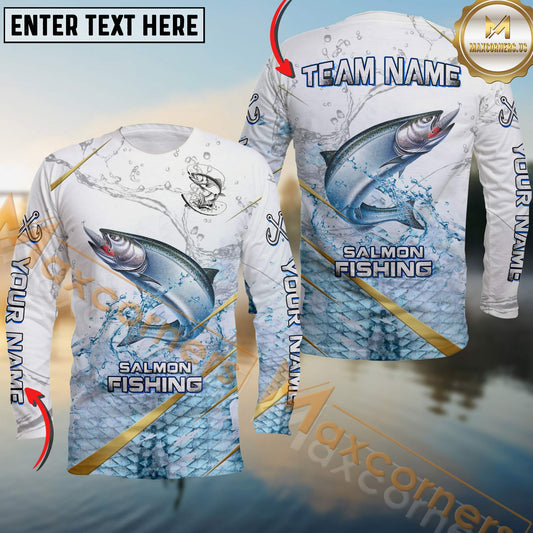 Maxcorners Fishing Golden Line Skinfish Pattern Sport Custom Name & Team Name 3D Shirts (8 Fish Species)