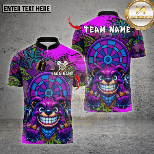 Maxcorners Darts Gangster Bear Design Multioptions Personalized Name, Team Name Unisex 3D Shirt (4 Colors)