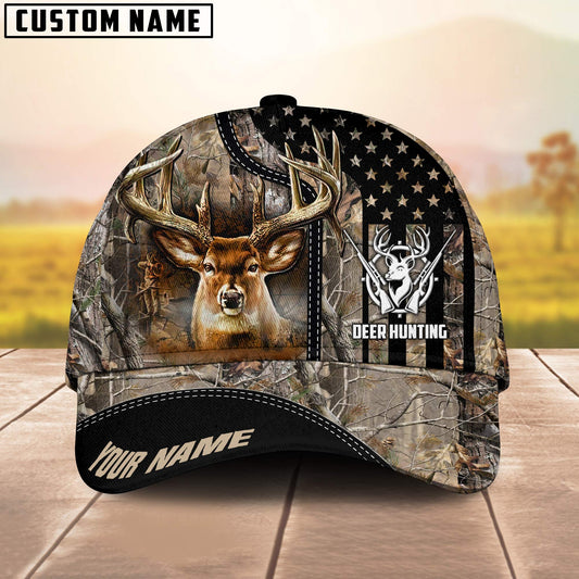 Maxcorners Deer Hunting American Flag Camo Pattern Multicolor Personalized Name 3D Cap (4 colors)