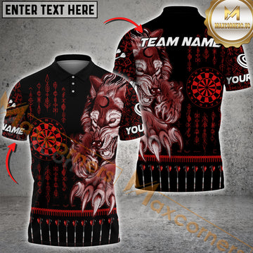 Maxcorners Darts Viking Wolf Dartboard Personalized Name, Team Name 3D Polo Shirt (4 Colors)