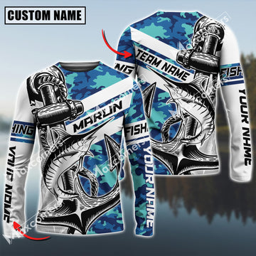 Maxcorner Marlin Fishing Jersey Sun Protection Sea Camo Pattern Personalized Name And Team Name Long Sweat Shirt