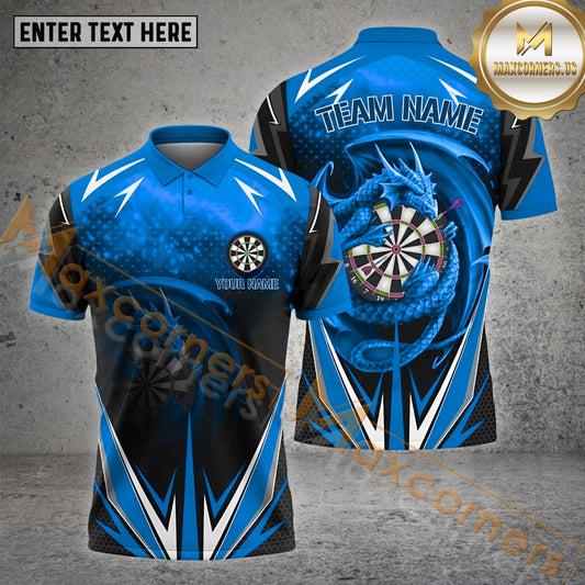 Maxcorners Darts Dragon Dartboard Thunder  Pattern Multicolor Options Personalized Name, Team Name 3D Polo Shirt (4 Colors)