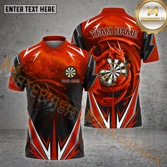 Maxcorners Darts Dragon Dartboard Thunder  Pattern Multicolor Options Personalized Name, Team Name 3D Polo Shirt (4 Colors)