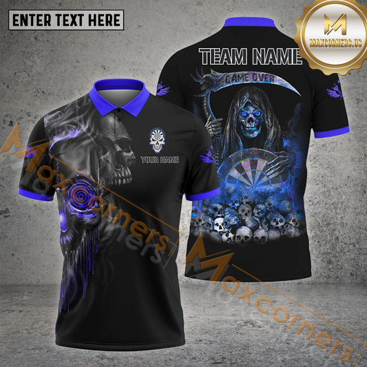 Maxcorners Darts Flame Skull Dartboard Thunder Pattern Multicolor Options Personalized Name, Team Name 3D Polo Shirt (4 Colors)