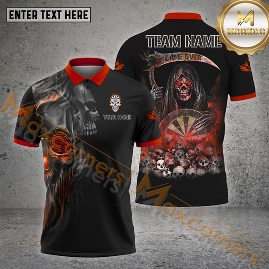 Maxcorners Darts Flame Skull Dartboard Thunder Pattern Multicolor Options Personalized Name, Team Name 3D Polo Shirt (4 Colors)