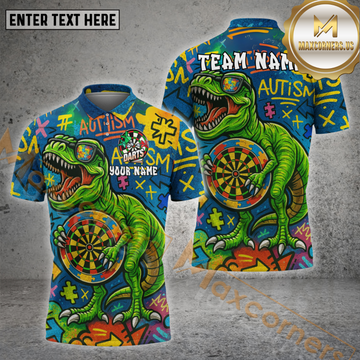 Maxcorners Darts Shirt –  Autism Awareness T-Rex Graffiti Design Design Personalized Name, Team Name 3D Shirt