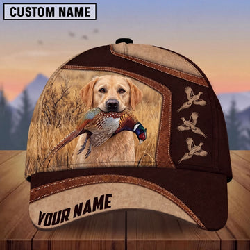 Maxcorners Hunting Dog Pheasant Bird Hunting Leather Stitched Reeds Personalized Name 3D Cap