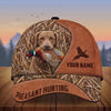 Maxcorners Hunting Dog Pheasant In Mouth Leather Camo Cattails Personalized Name 3D Cap