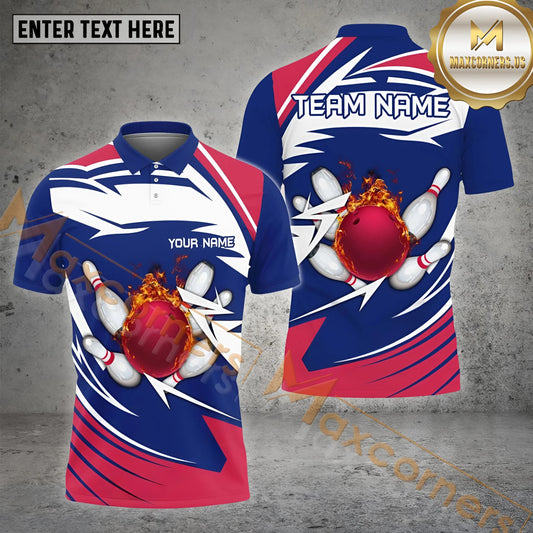 Maxcorners The Colorful Wave And Bowling Ball & Pins Personalized Name, Team Name 3D Polo Shirt (4 Colors)