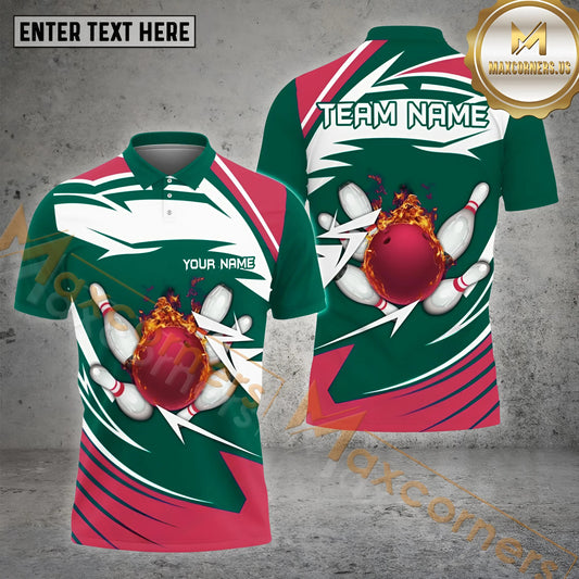 Maxcorners The Colorful Wave And Bowling Ball & Pins Personalized Name, Team Name 3D Polo Shirt (4 Colors)