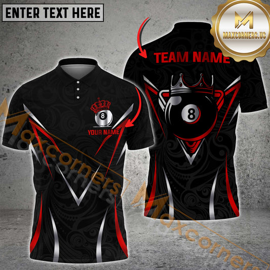 Maxcorners Billiard King Eight Ball Crown Design Multicolor Options Personalized Name, Team Name 3D Shirt (4 Colors)