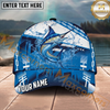 Maxcorners Fishing Blue Water Splash Personalized Name 3D Cap (12 Fish Species)