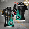 Maxcorners Billiard Grey Line Fire 8 Ball Pattern Personalized Name, Team Name 3D Polo Shirt (4 Colors)