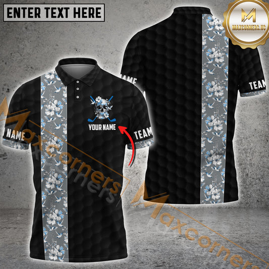 Maxcorners Golf Ball Flower Golf Texture Pattern Multicolor Options Personalized Name, Team Name 3D Polo Shirt (4 Colors)