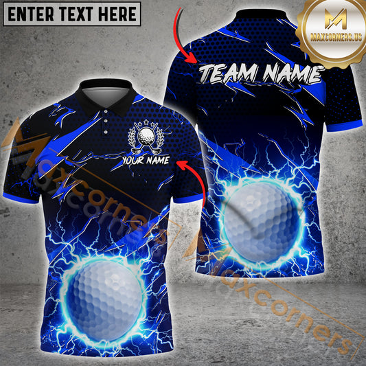 Maxcorners Golf Ball Thunder Pattern Multicolor Options Personalized Name, Team Name 3D Shirt (4 Colors)