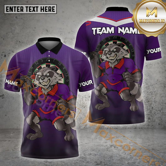 Maxcorners Darts Fierce Raccoon Warrior Multicolor Options Personalized Name, Team Name 3D Shirt (4 Colors)