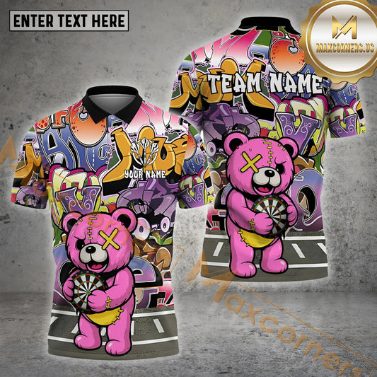 Maxcorners Darts Teddy Graffiti Multicolor Options Personalized Name, Team Name 3D Shirt (4 Colors)
