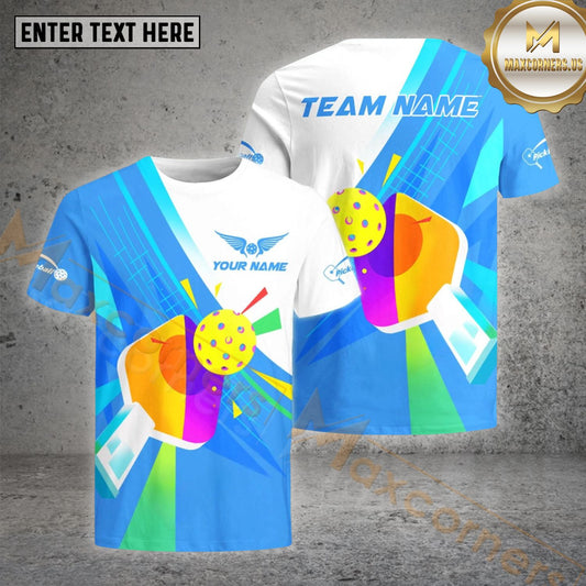Maxcorners Pickleball Ball Colorful Swing Pattern Customized Name, Team Name 3D Shirt (4 colors)