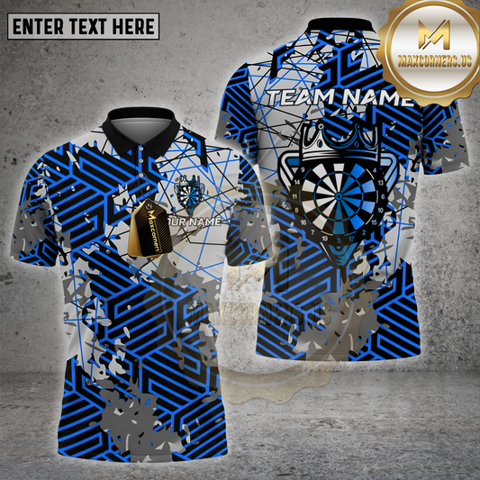 Geometric dart shirt with crown pattern and abstract design – personalized name and team name 3D darts jersey in multicolor options