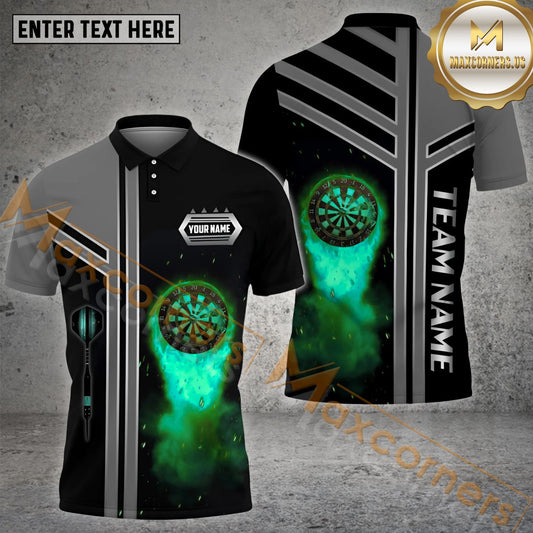 Maxcorners Darts Flame Premium Arrow Multicolor Options Personalized Name, Team Name 3D Polo Shirt (4 Colors)