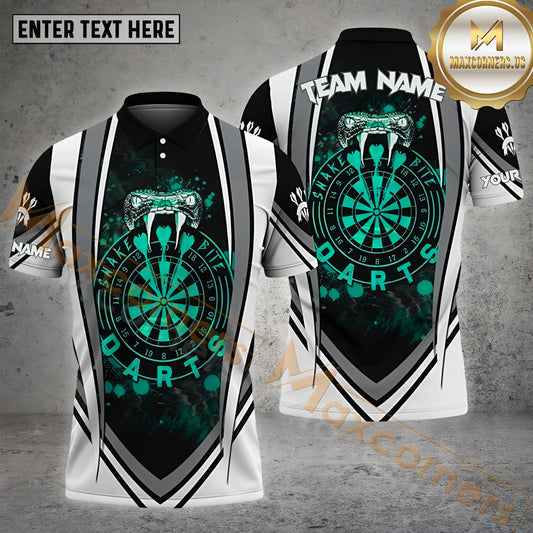 Maxcorners Personalized Darts Snake Dartboard Power Pattern Personalized Name, Team Name 3D Polo Shirt (4 Colors)