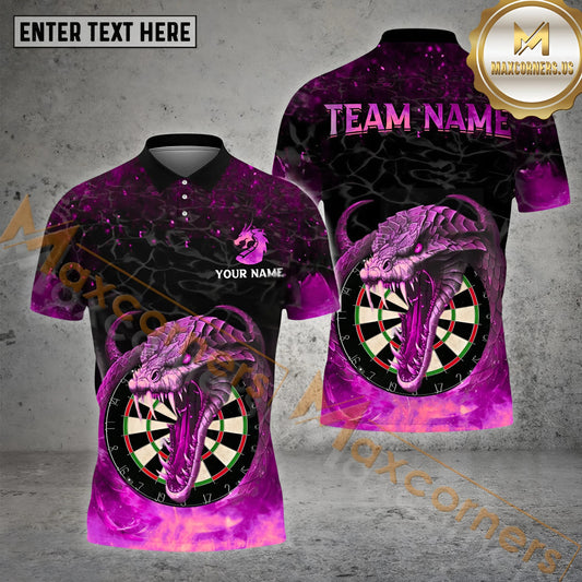 Maxcorners Personalized Darts Dragon Flame Pattern Personalized Name, Team Name 3D Polo Shirt (4 Colors)