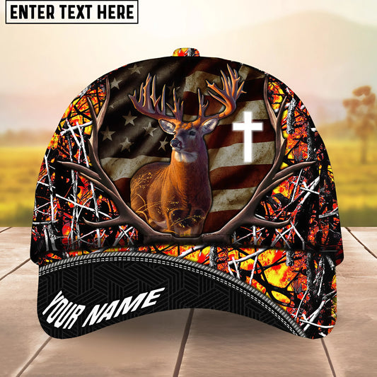 Maxcorners Deer Hunting USA Flag Cross Jesus Personalized Cap 3D Printed Multicolor (6 colors)