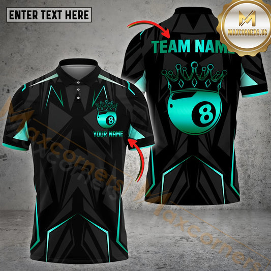 Maxcorners Billiard 8 Ball Crown King Pattern Multicolor Options Personalized Name, Team Name 3D Polo Shirt (4 Colors)