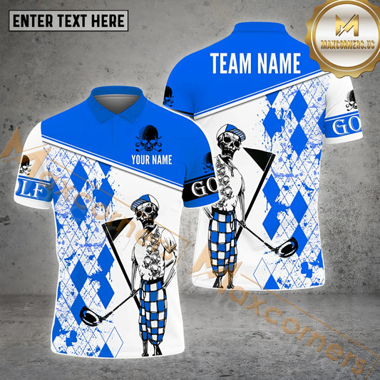 Maxcorners Golf Skull Player  Multicolor Option Customized Name, Team Name 3D Polo Shirt (6 Colors)