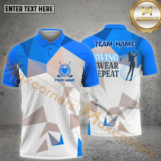 Maxcorners Golf Ball Swing Swear Repeat Pattern Multicolor Option Customized Name, Team Name 3D Polo Shirt (4 colors)