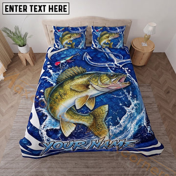 Maxcorners Fishing Blue Water Splash Personalized Name Unisex 3D Bedding Set