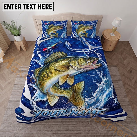 Maxcorners Fishing Blue Water Splash Personalized Name Unisex 3D Bedding Set