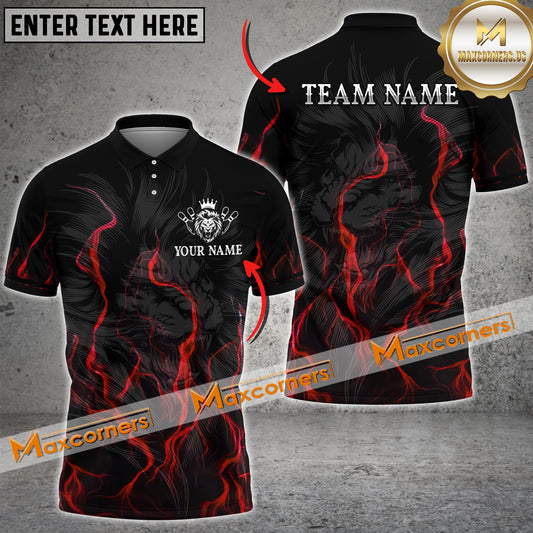 Maxcorners Bowling Ball Lion Flame Pattern Multicolor Options Personalized Name, Team Name 3D Shirt (4 Colors)