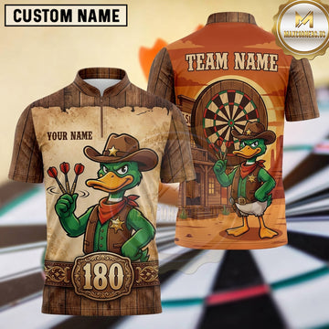 Maxcorners Darts Wild West Cowboy Waterfowl Sheriff Character Hat Badge Darts Dartboard Target Saloon Wood Texture 180 Points Multi Options Personalized Name, Team Name Unisex 3D Shirt
