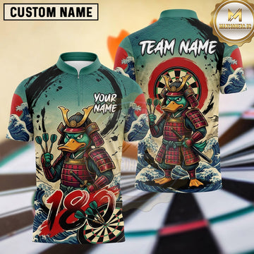 Maxcorners Darts Japanese Samurai Armor Waterfowl Character Katana Sword Ocean Wave Sun Burst Darts Dartboard 180 Points Multi Options Personalized Name, Team Name Unisex 3D Shirt