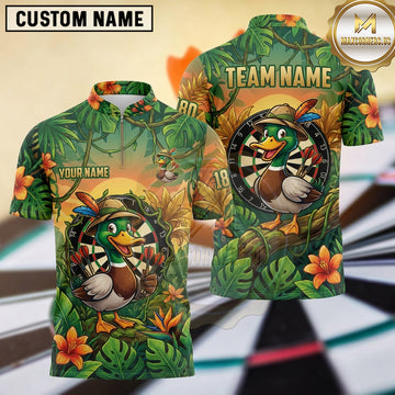 Maxcorners Darts Tropical Jungle Explorer Waterfowl Character Safari Hat Exotic Leaves Darts Dartboard Target 180 Points Multi Options Personalized Name, Team Name Unisex 3D Shirt