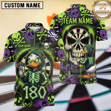 Maxcorners Darts Skeleton Hoodie Waterfowl Character Glow in Dark Bones Skull Dartboard Graffiti Spray Can 180 Points Multi Options Personalized Name, Team Name Unisex 3D Shirt
